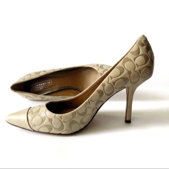 cream leather pumps